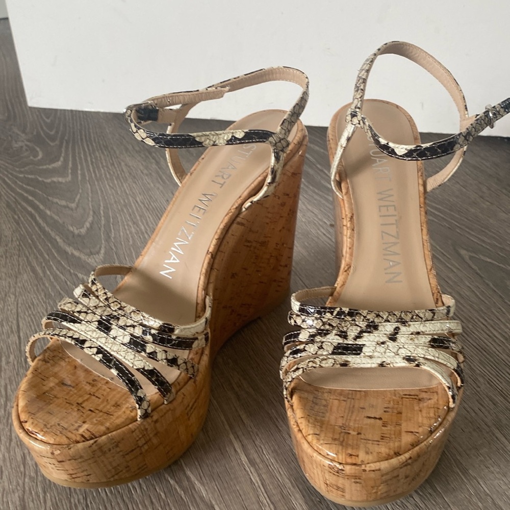 Stuart weitzman wedge shoes with snakeskin strap